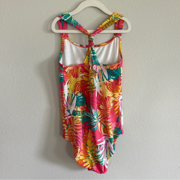 Garnet Hill Girl's Size 12 Tropical Leaf Floral Colorful One Piece Swimsuit - Picture 3 of 5